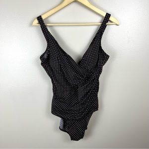 Miracle Suit One Piece Swimsuit Size 14 Brown Polka Dot Slimming Vacation Cruise